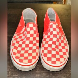 Vans Neon Pink and White Checkered Slip-On Sneakers